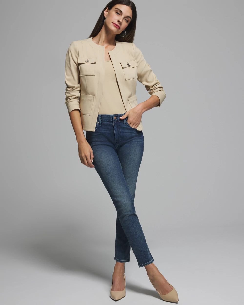 Outlet WHBM Long Sleeve Collarless Jacket White House Black Market